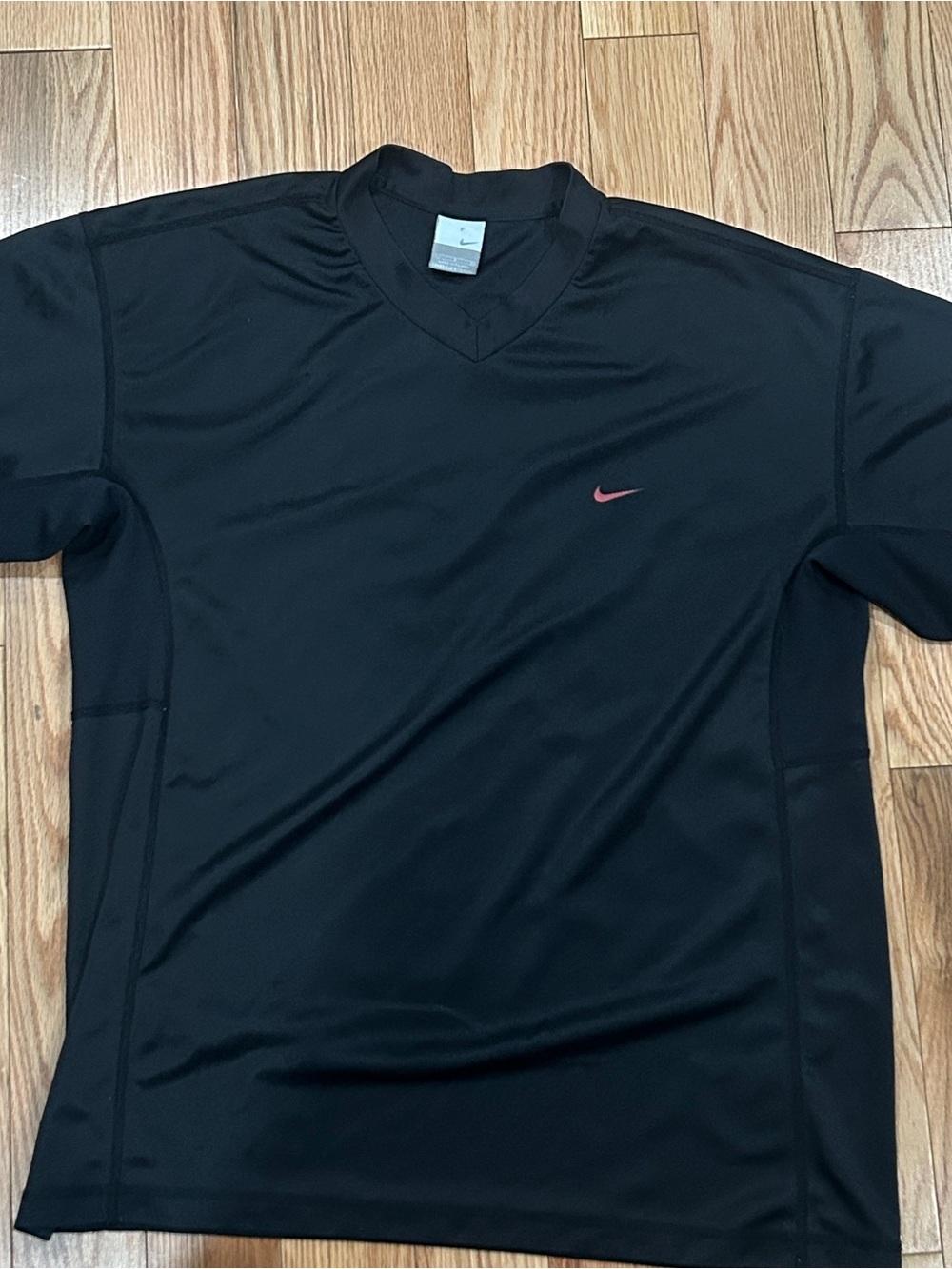 Nike Black V-Neck Short Sleeve Athletic Polo with Small Red Swoosh